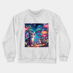 Psychodelic colorful cats with mashrooms Crewneck Sweatshirt